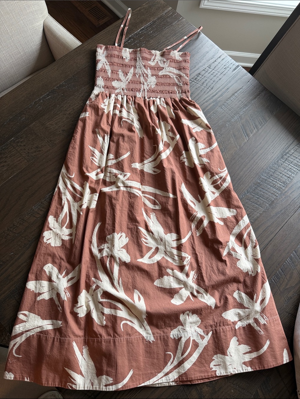 Evereve Rust Floral Maxi Sundress with White Print